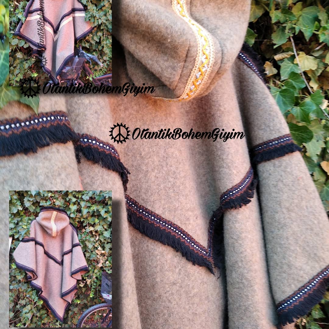 Kızılderili Kapşonlu Unisex Panço